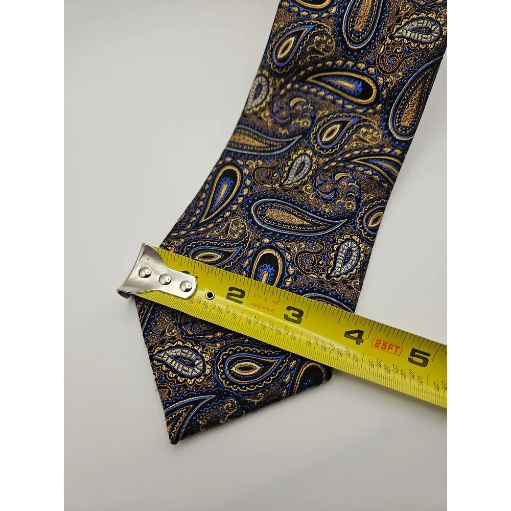Enro‎ Platinum+ Mens Silk Necktie Gold Royal Blue Black Paisley Woven Tie